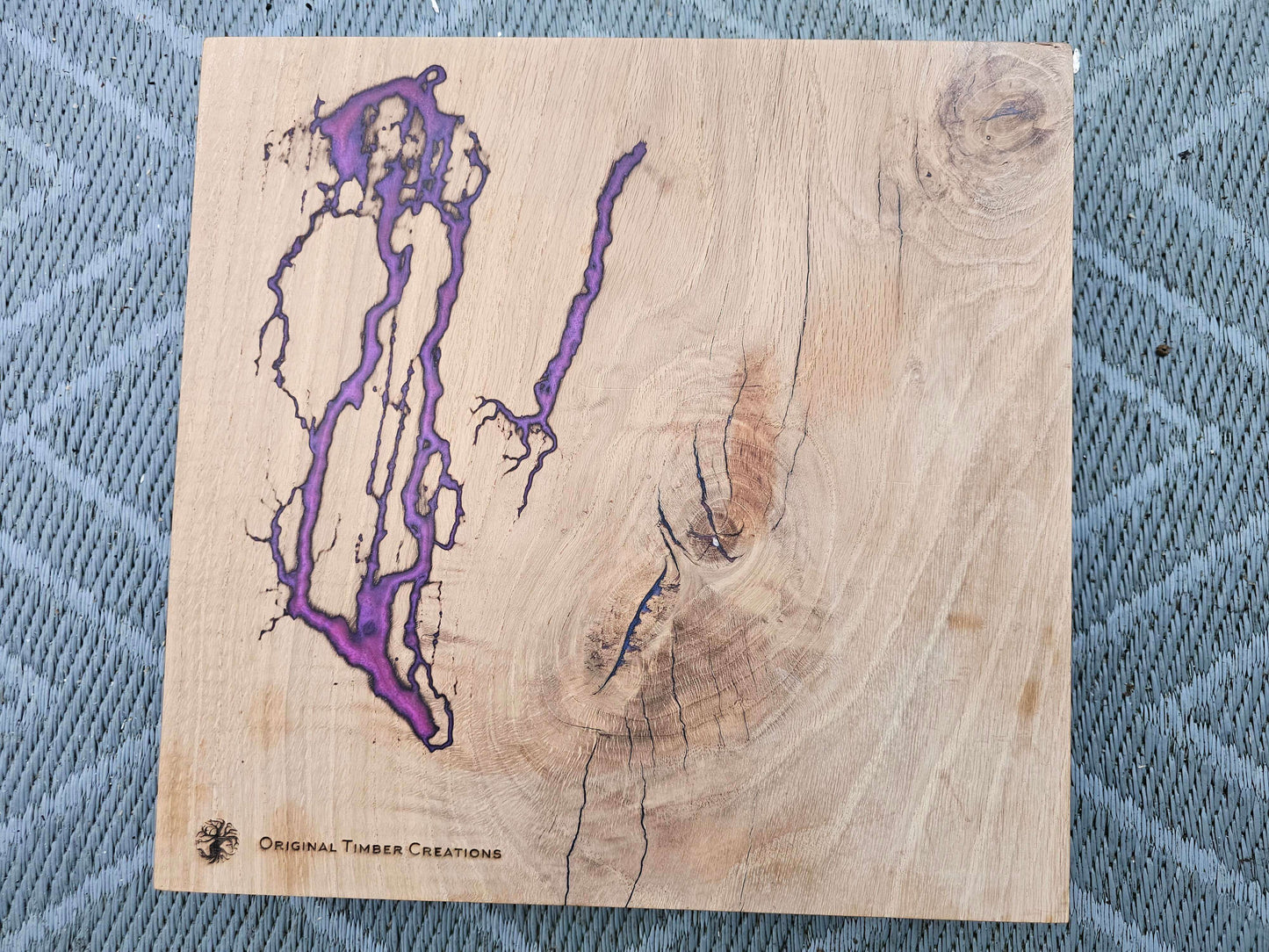 chopping board Purple Epoxy Resin and Fractal Burned Wood Board