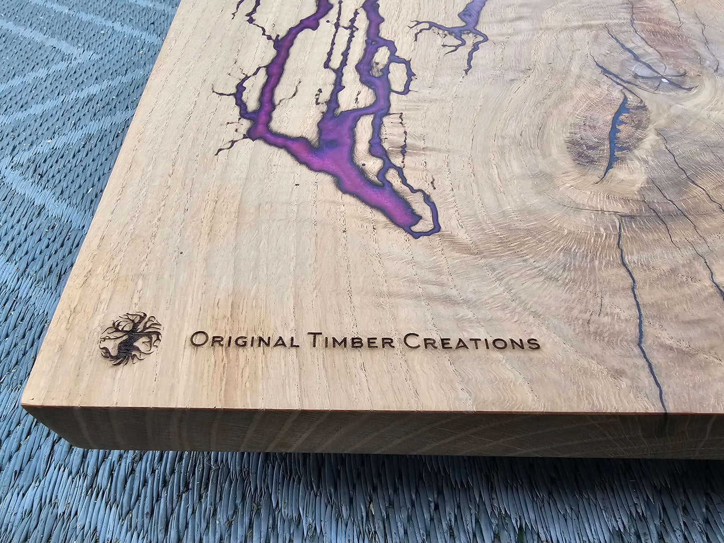 chopping board Purple Epoxy Resin and Fractal Burned Wood Board