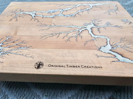 Chopping Board Fractal Burned Resin Handmade Lichtenberg Wood Cutting