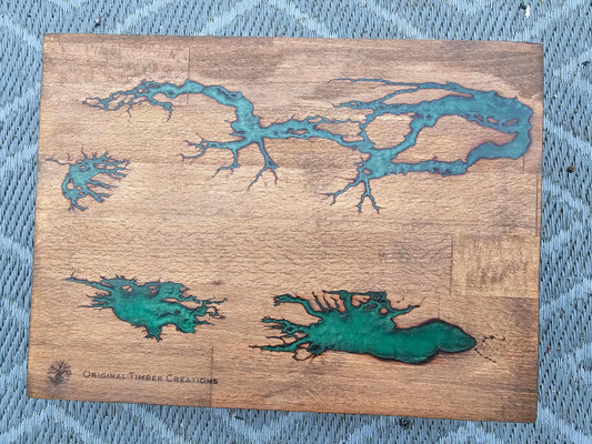 chopping board Fractal Burned Wood with Teal/green Epoxy 350x260x40mm