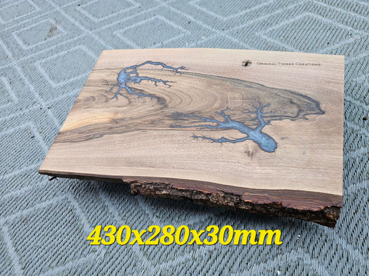 chopping board Live Edge Walnut Board with Blue Epoxy | Fractal Burned
