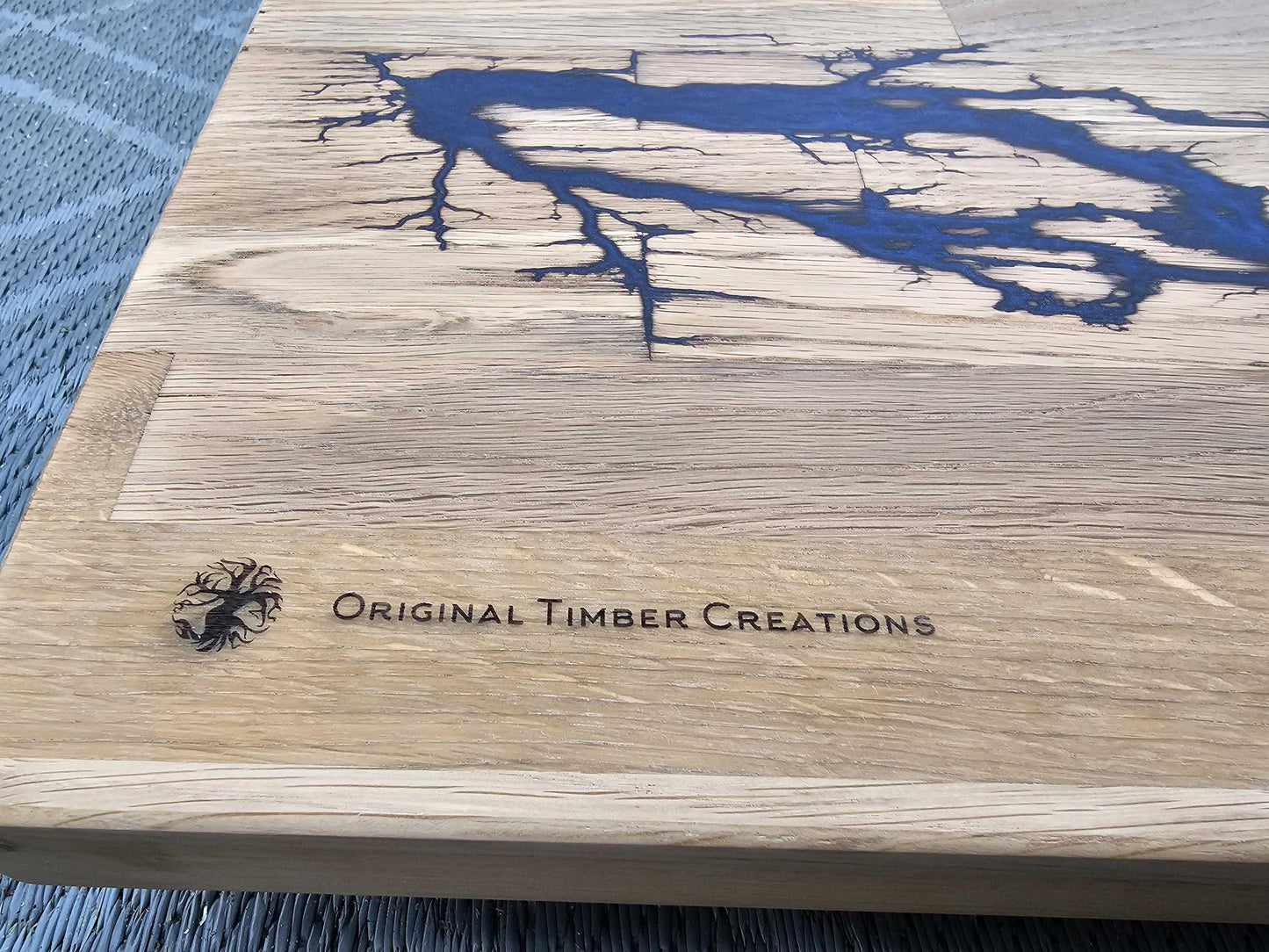 chopping board Fractal Burned Oak with Blue Epoxy | 450x250x40mm |