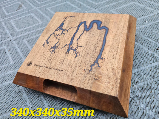 chopping board Fractal Burned Square Wood Board with Blue Epoxy |