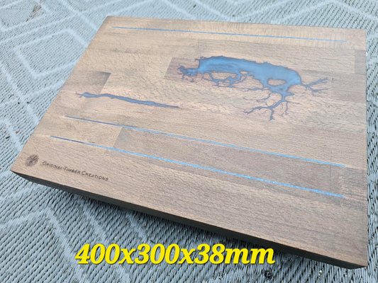 Chopping Board Fractal Burned Blue Resin – Handmade Cutting Board