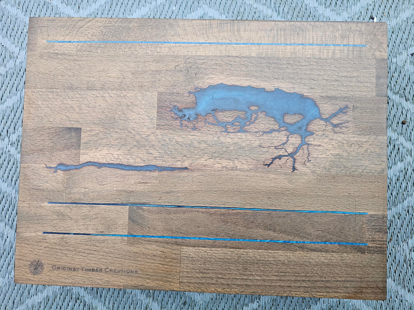 Chopping Board Fractal Burned Blue Resin – Handmade Cutting Board