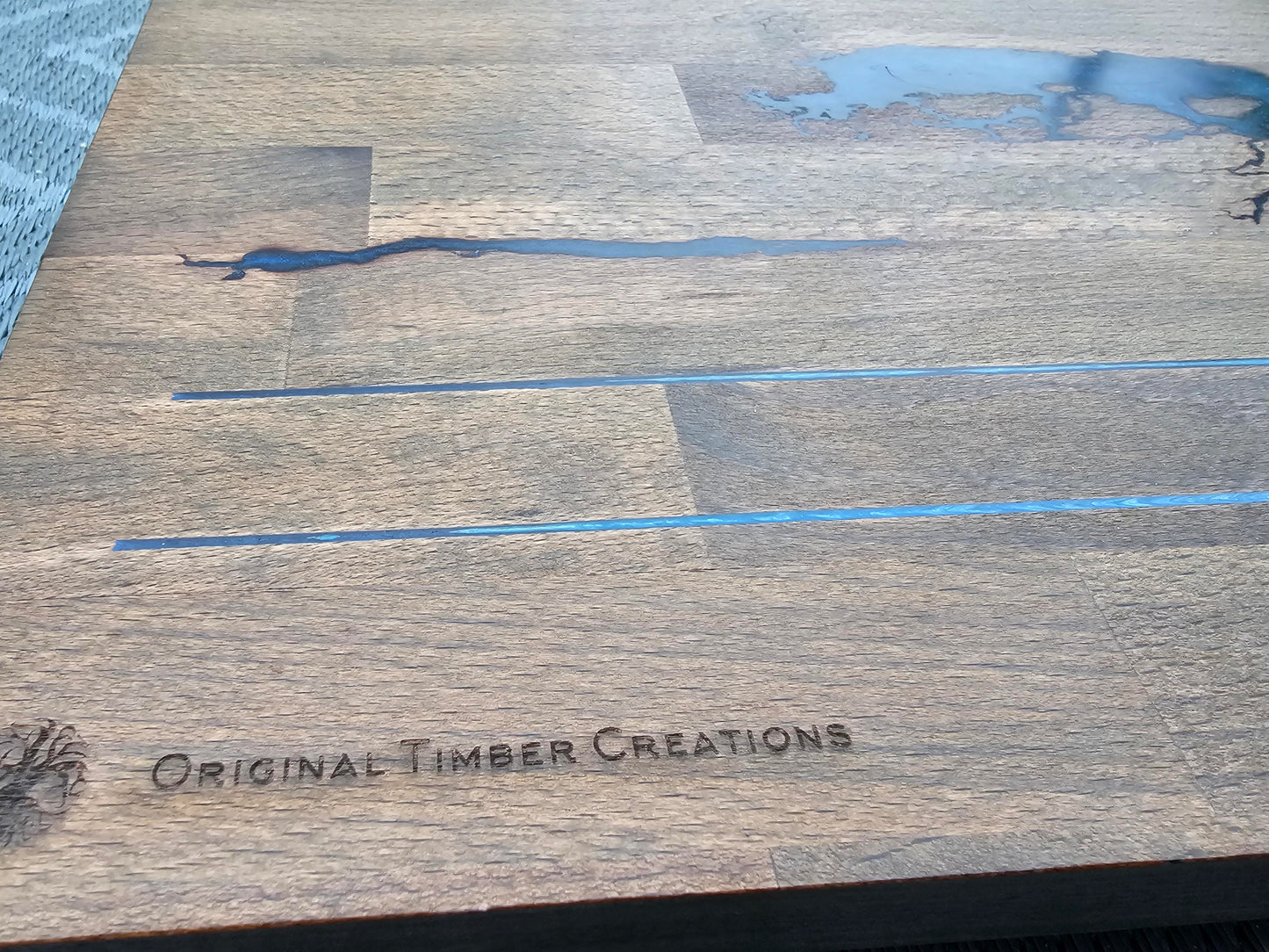 Chopping Board Fractal Burned Blue Resin – Handmade Cutting Board