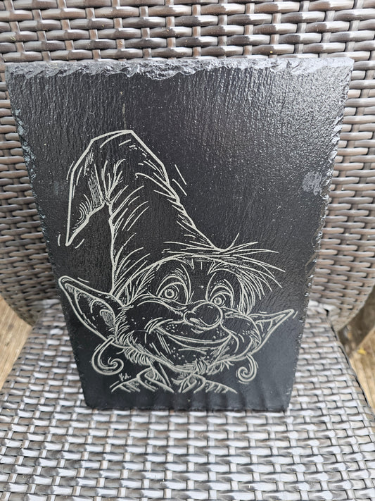 slate Whimsical Elf Slate Wall Art – Laser Engraved Gnome