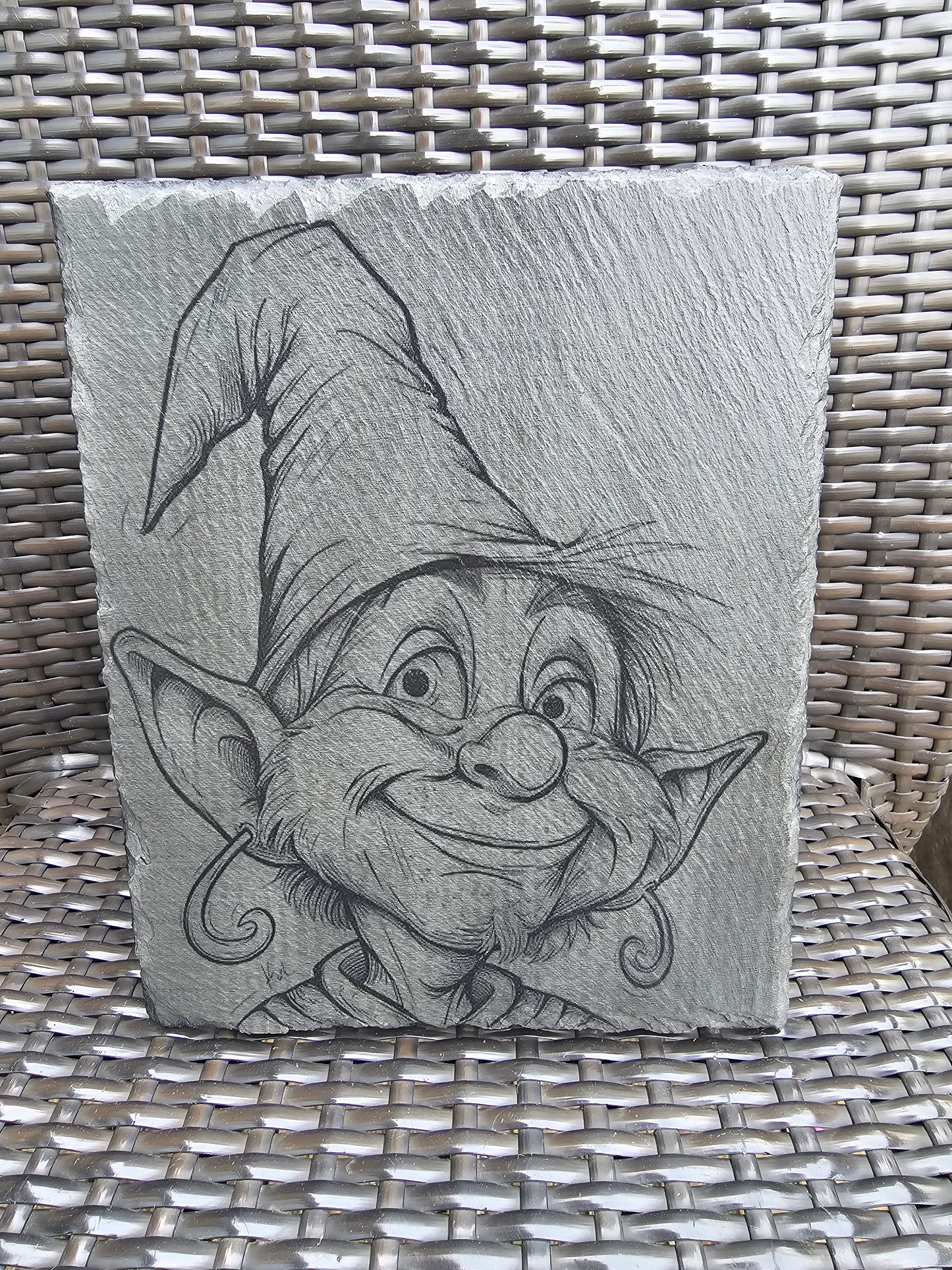slate Whimsical Elf Slate Wall Art – Laser Engraved Gnome
