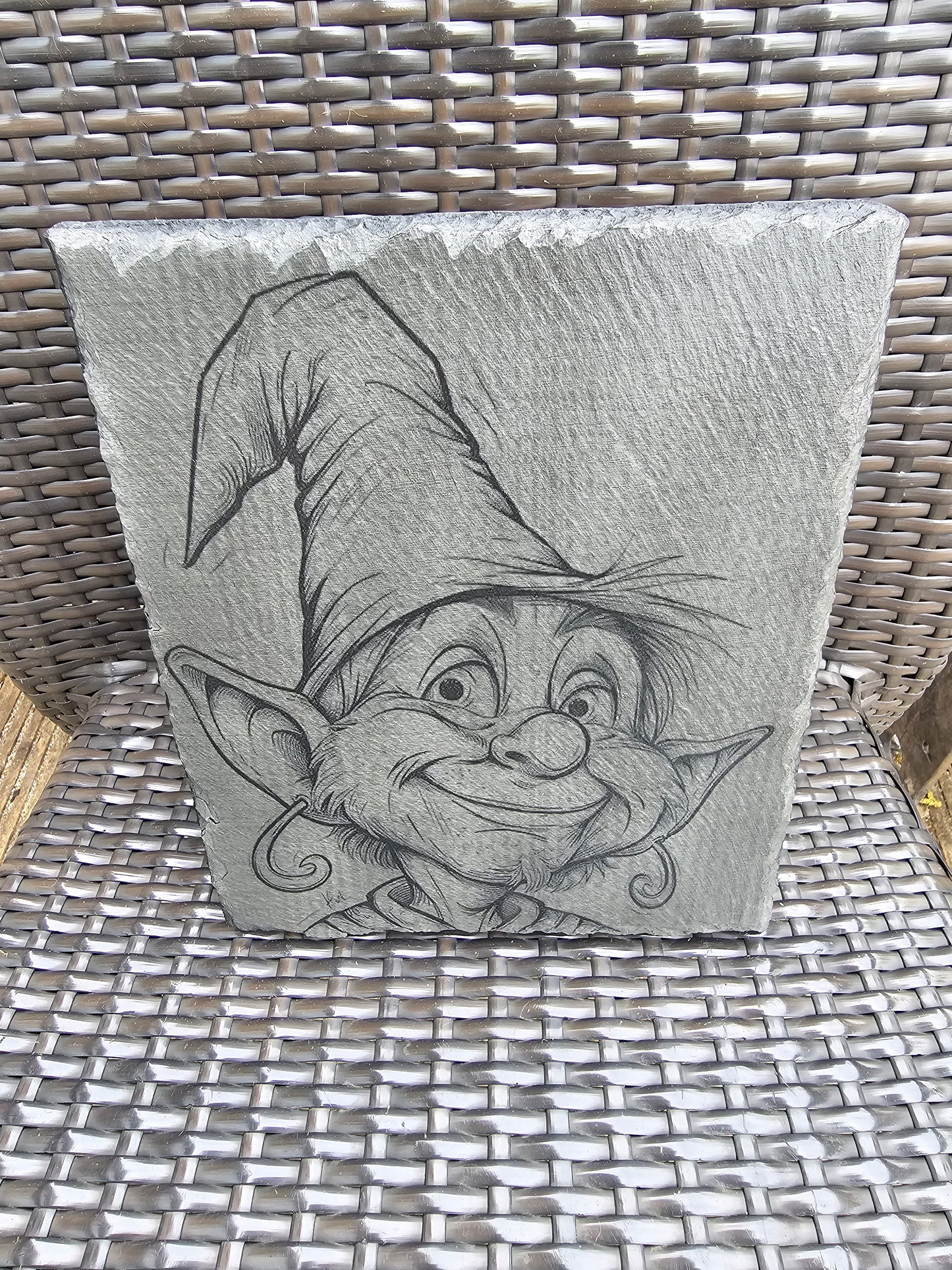 slate Whimsical Elf Slate Wall Art – Laser Engraved Gnome