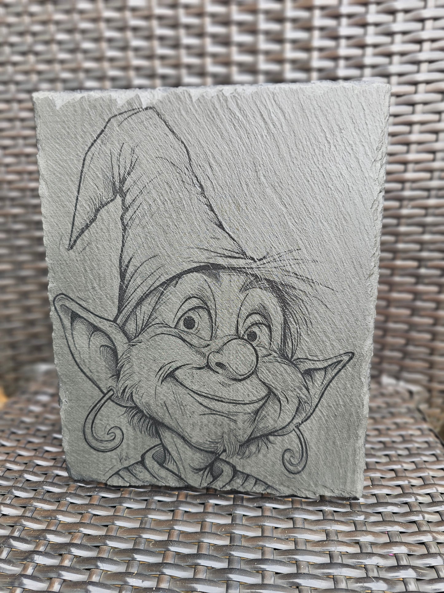 slate Whimsical Elf Slate Wall Art – Laser Engraved Gnome