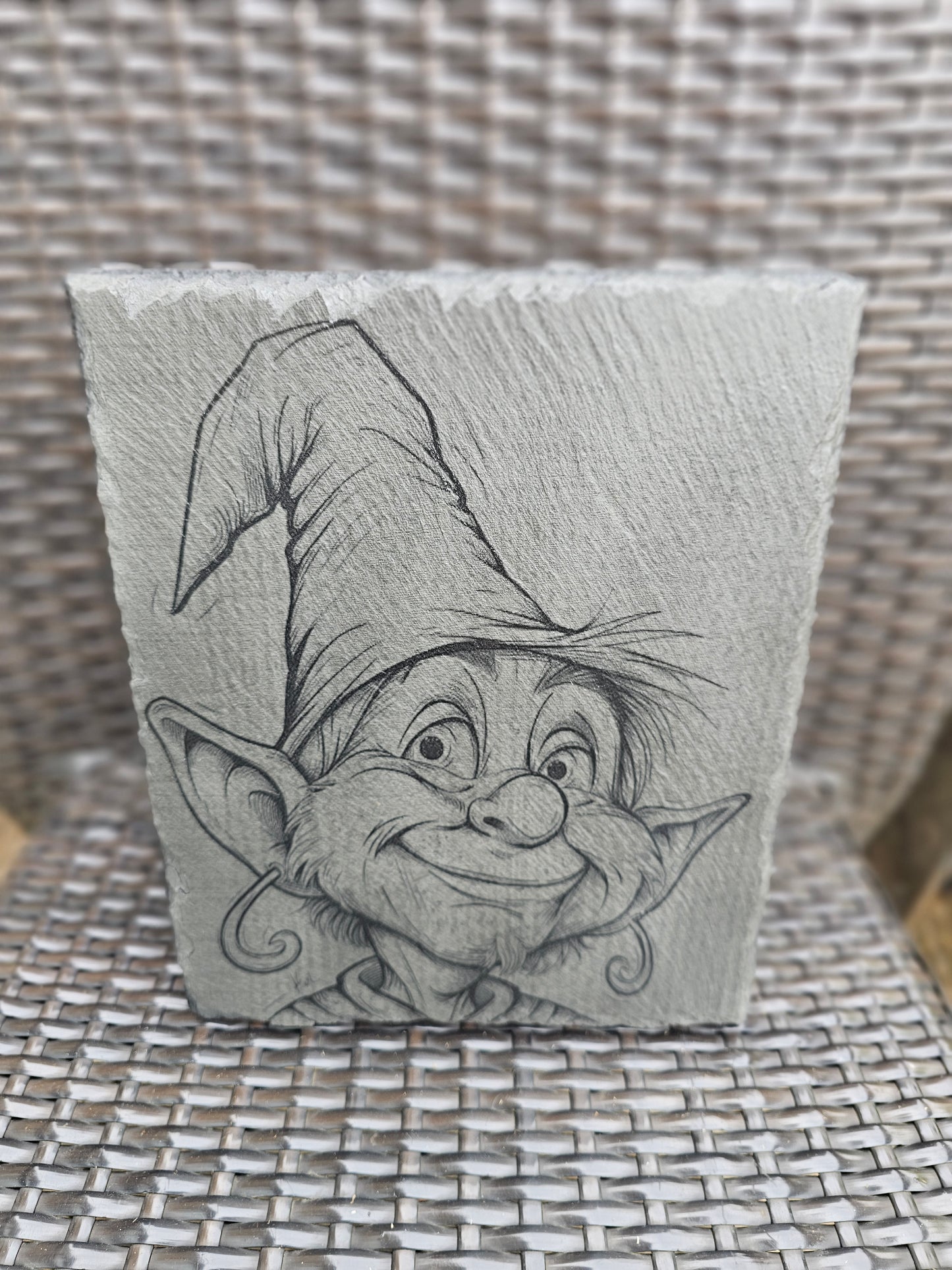slate Whimsical Elf Slate Wall Art – Laser Engraved Gnome