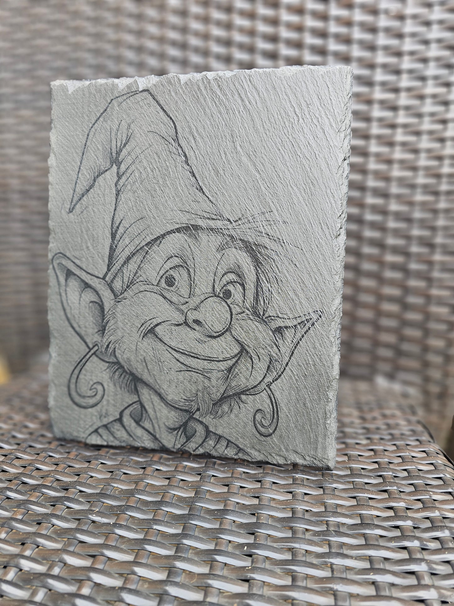 slate Whimsical Elf Slate Wall Art – Laser Engraved Gnome