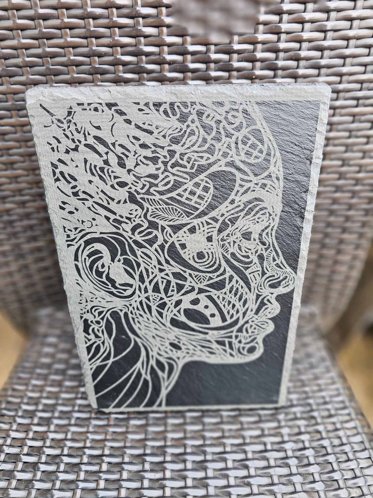 slate Abstract Face Art – Laser Engraved Line Drawing Wall Plaque