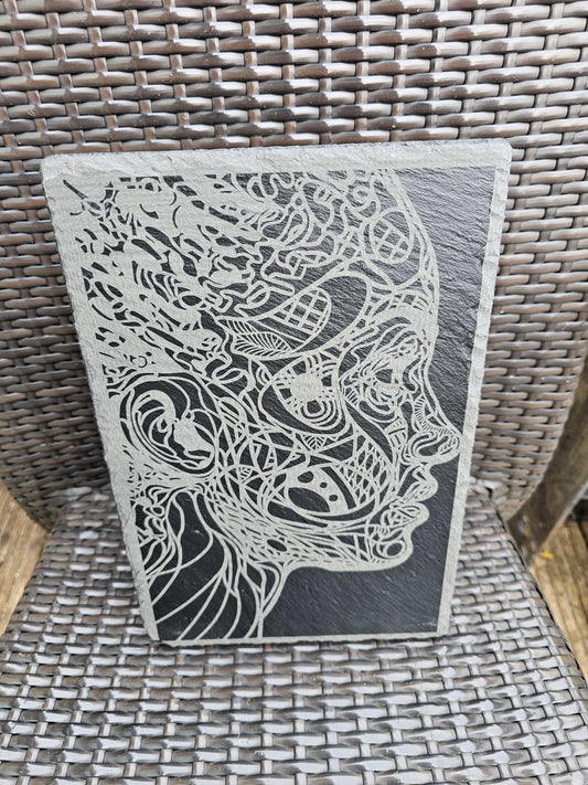 slate Abstract Face Art – Laser Engraved Line Drawing Wall Plaque