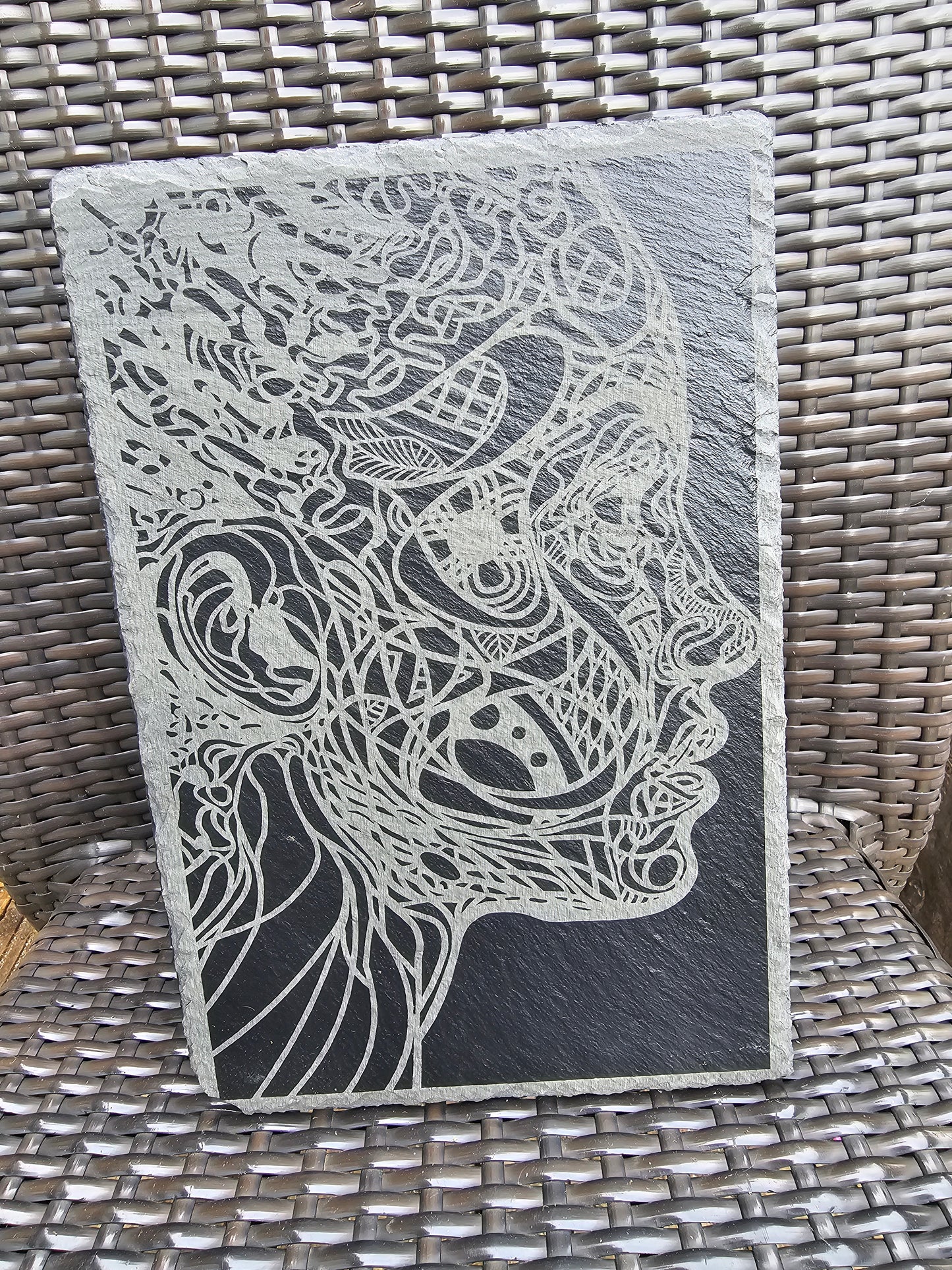 slate Abstract Face Art – Laser Engraved Line Drawing Wall Plaque