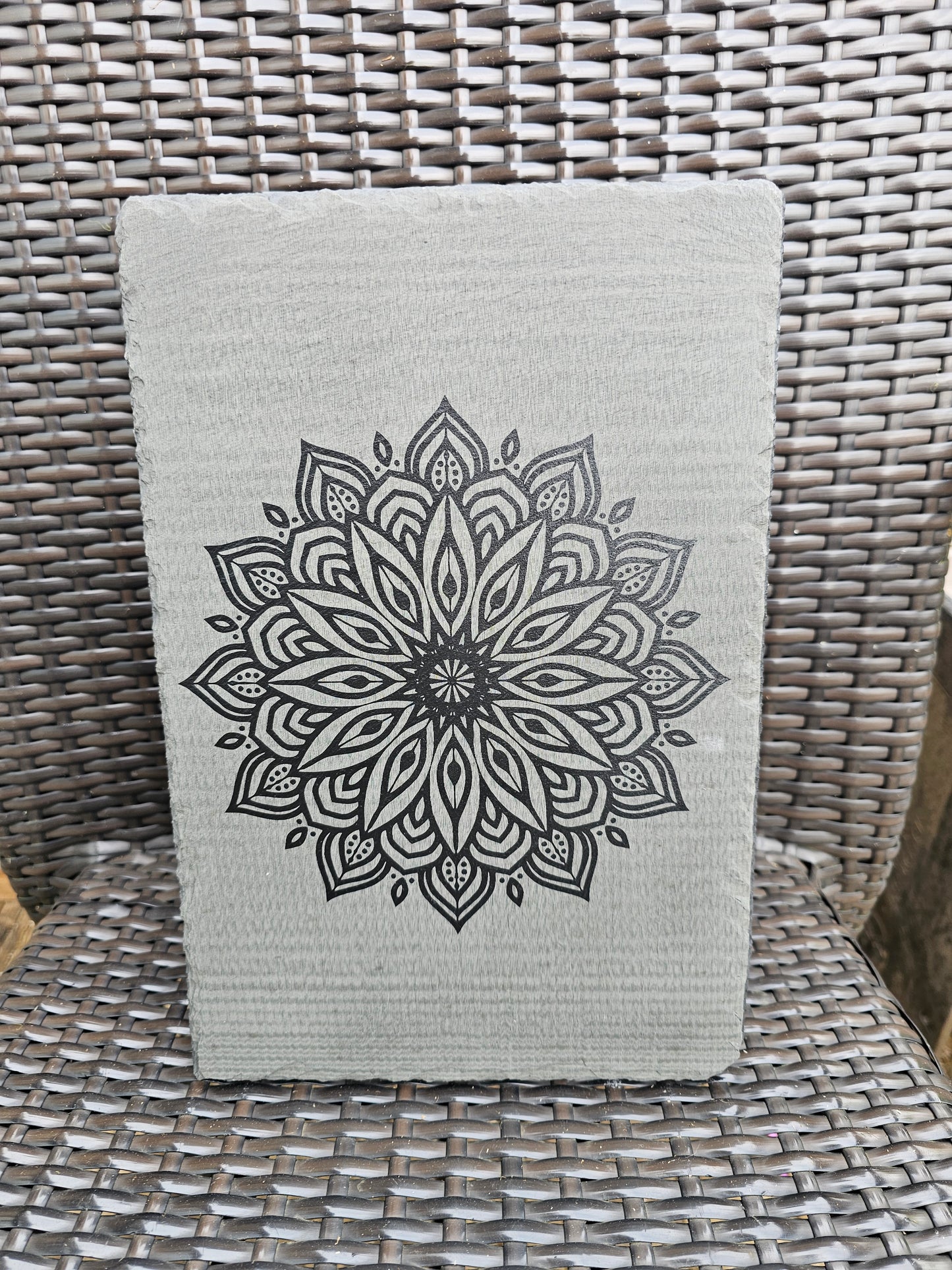 Slate Mandala Engraved Sign | Laser Etched Wall Art | Handmade Boho