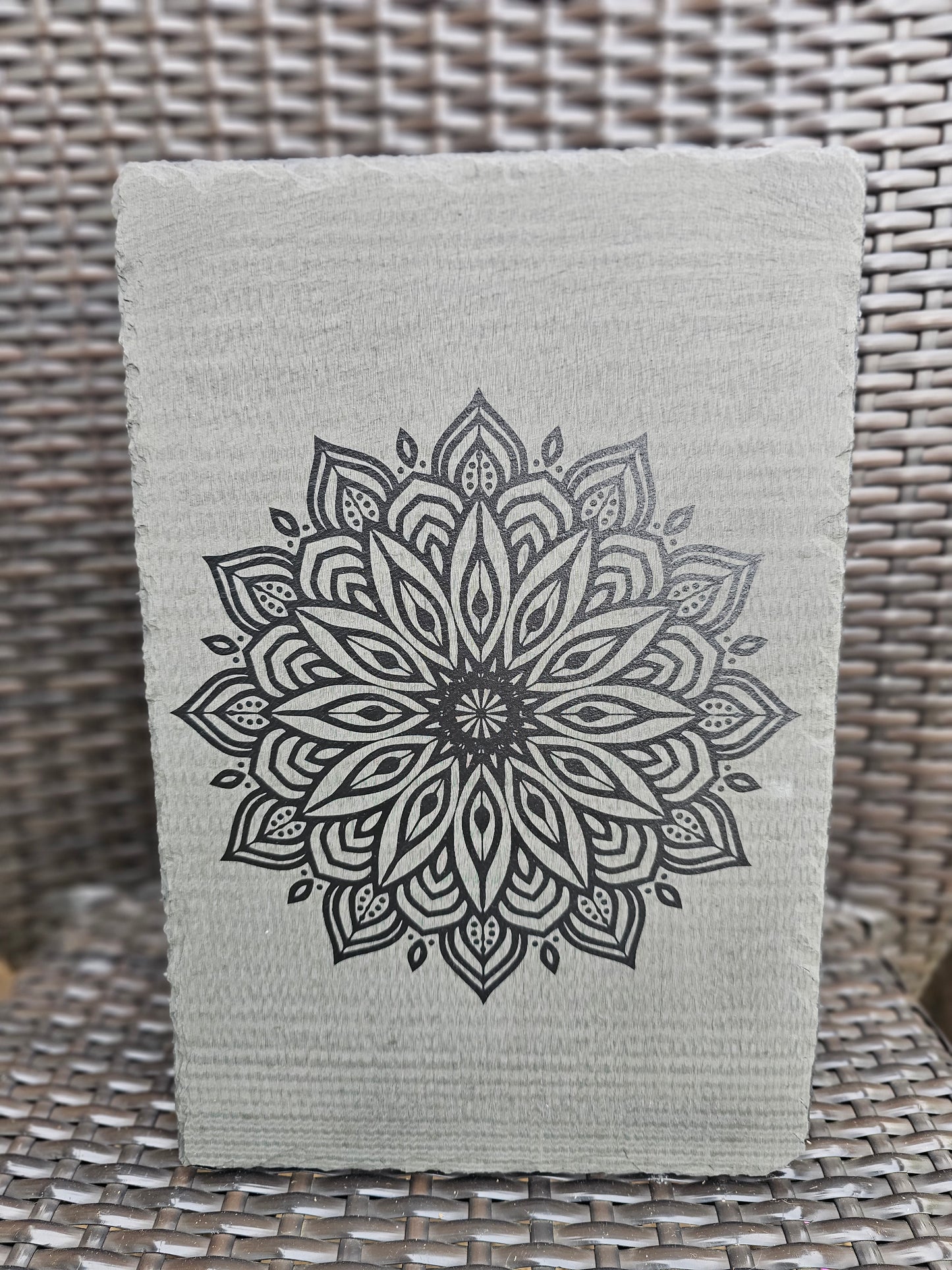 Slate Mandala Engraved Sign | Laser Etched Wall Art | Handmade Boho