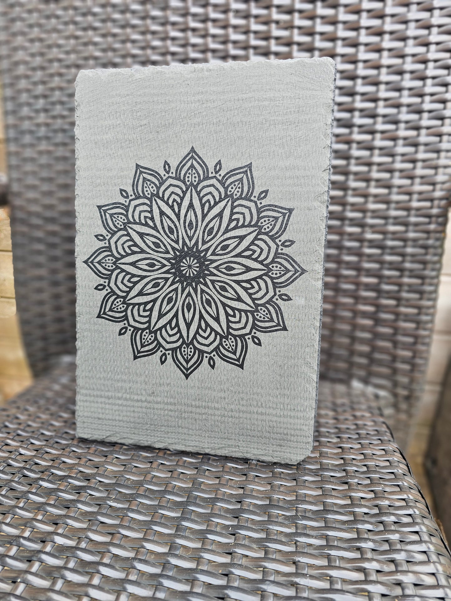 Slate Mandala Engraved Sign | Laser Etched Wall Art | Handmade Boho