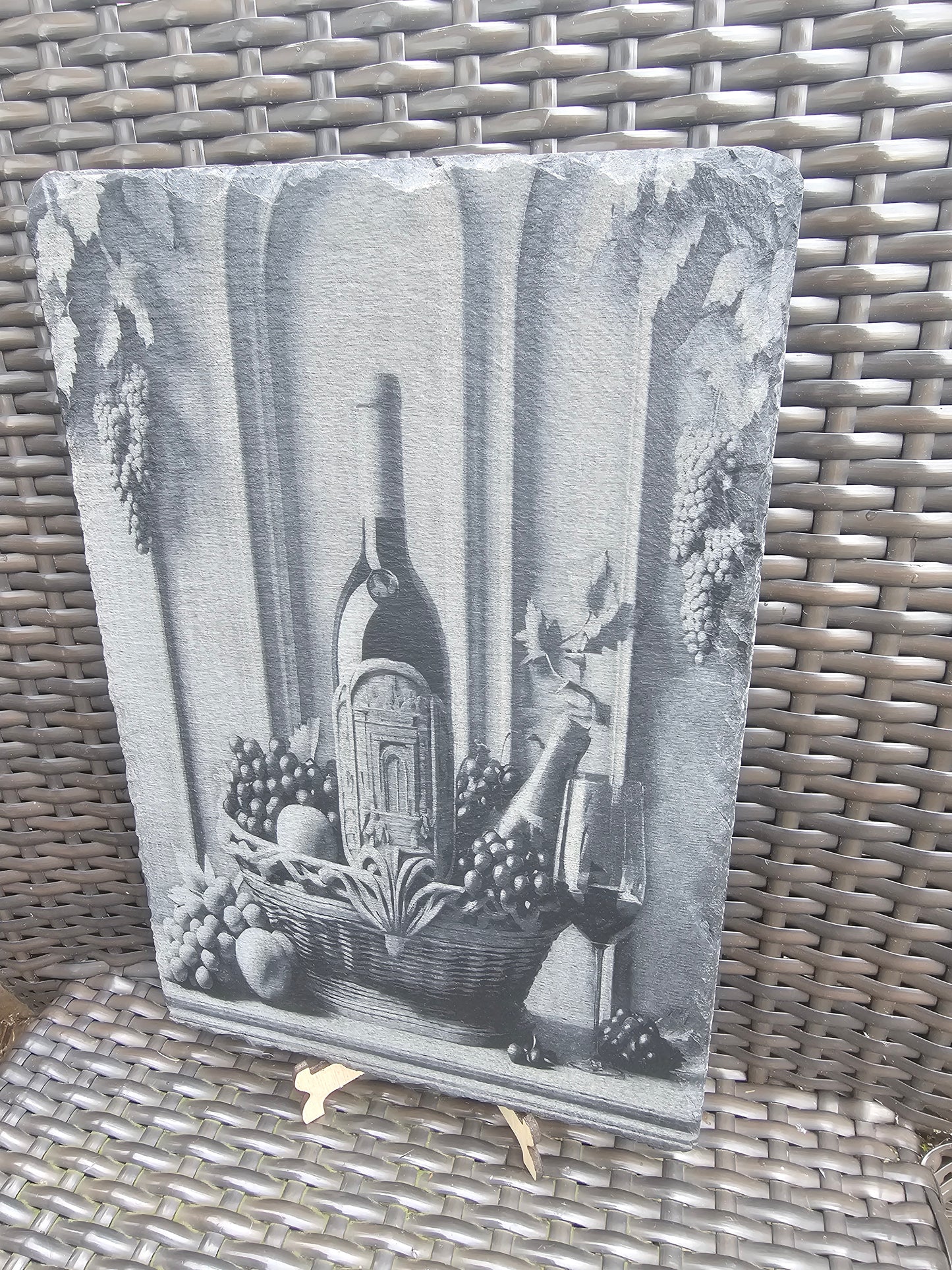 slate Wine Still Life Art – Laser Engraved Rustic Kitchen or Bar Decor