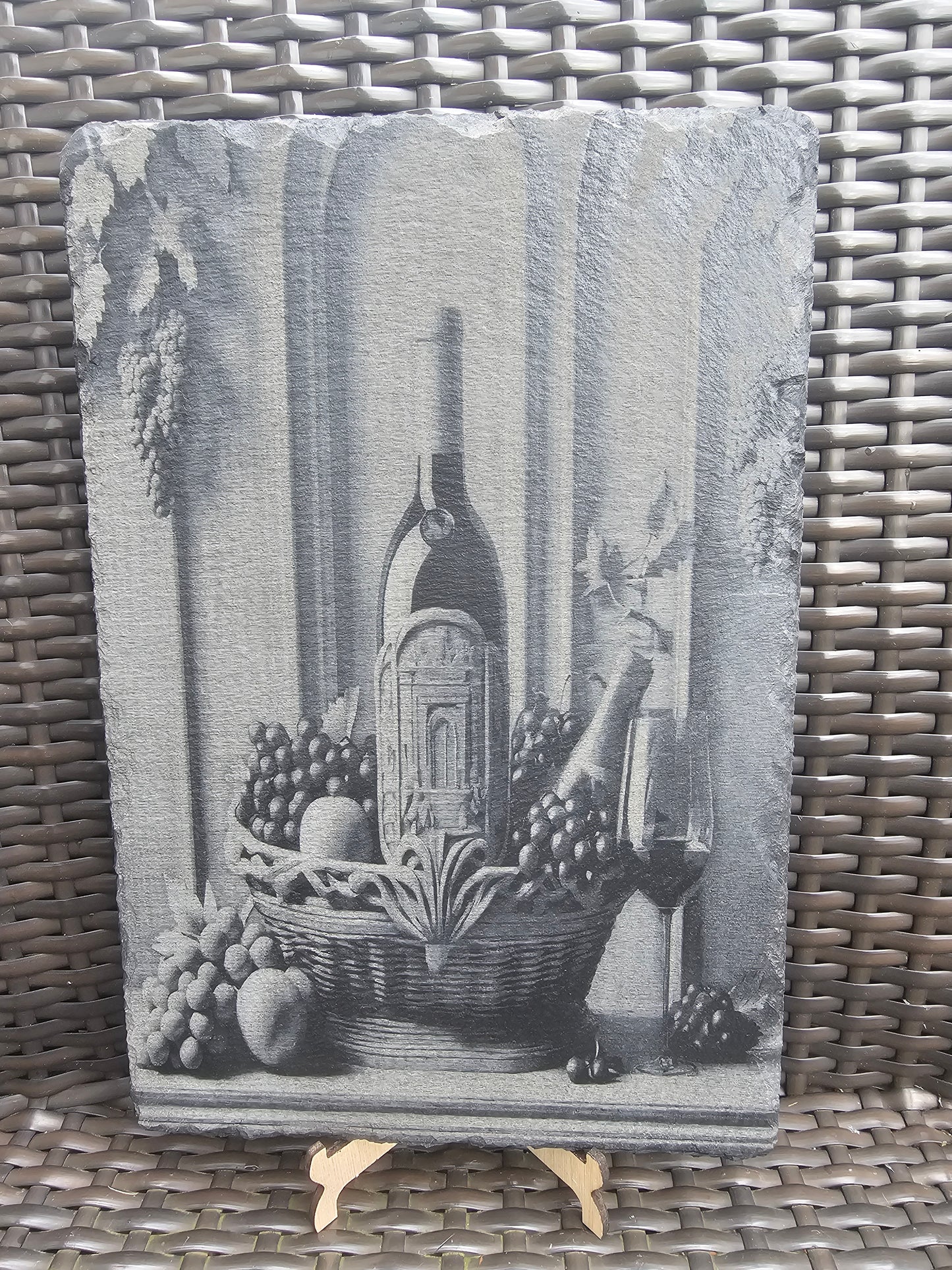 slate Wine Still Life Art – Laser Engraved Rustic Kitchen or Bar Decor
