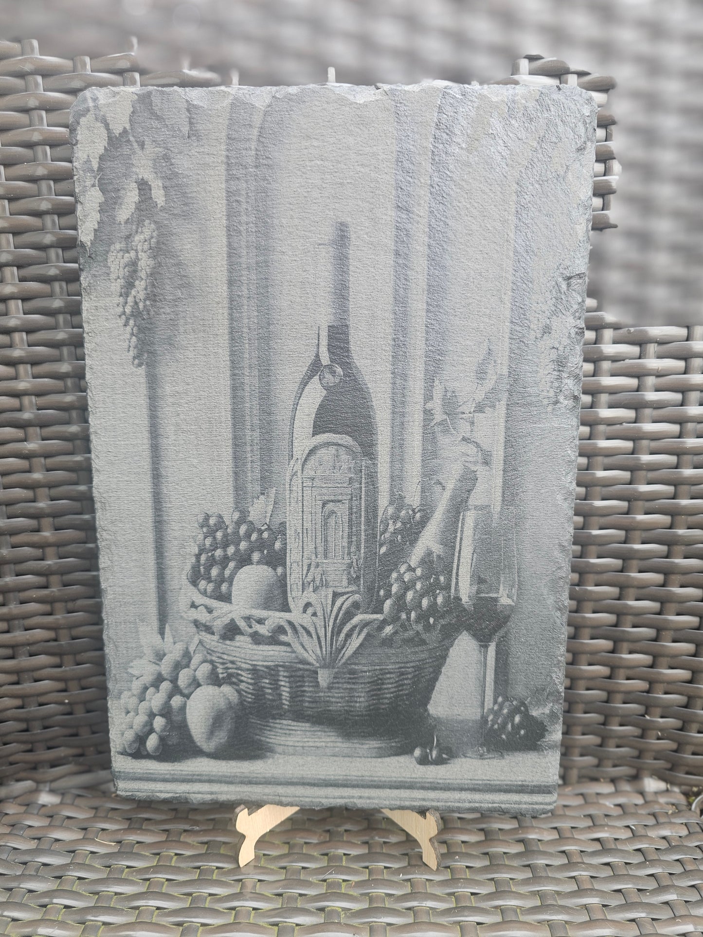 slate Wine Still Life Art – Laser Engraved Rustic Kitchen or Bar Decor
