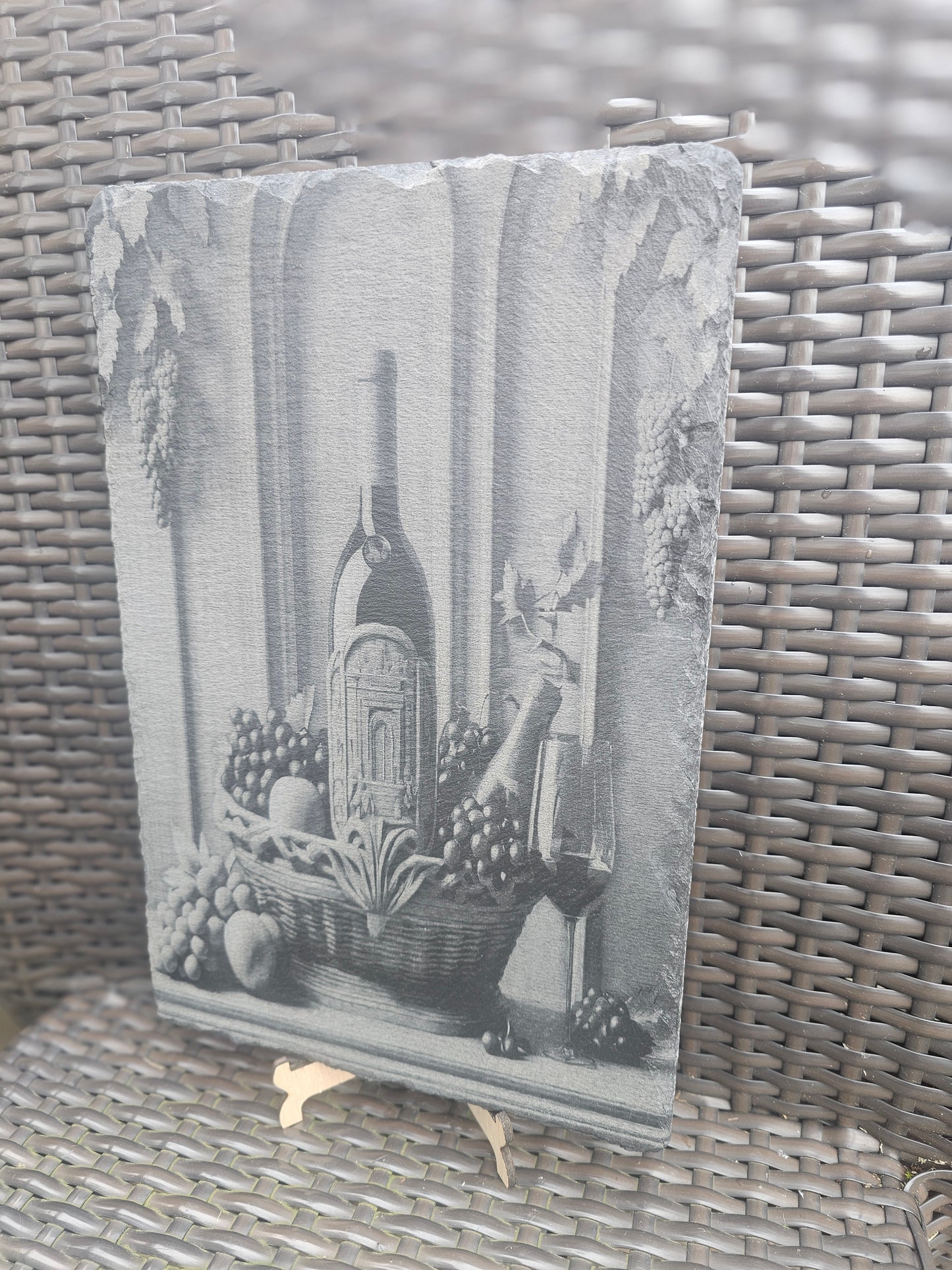 slate Wine Still Life Art – Laser Engraved Rustic Kitchen or Bar Decor
