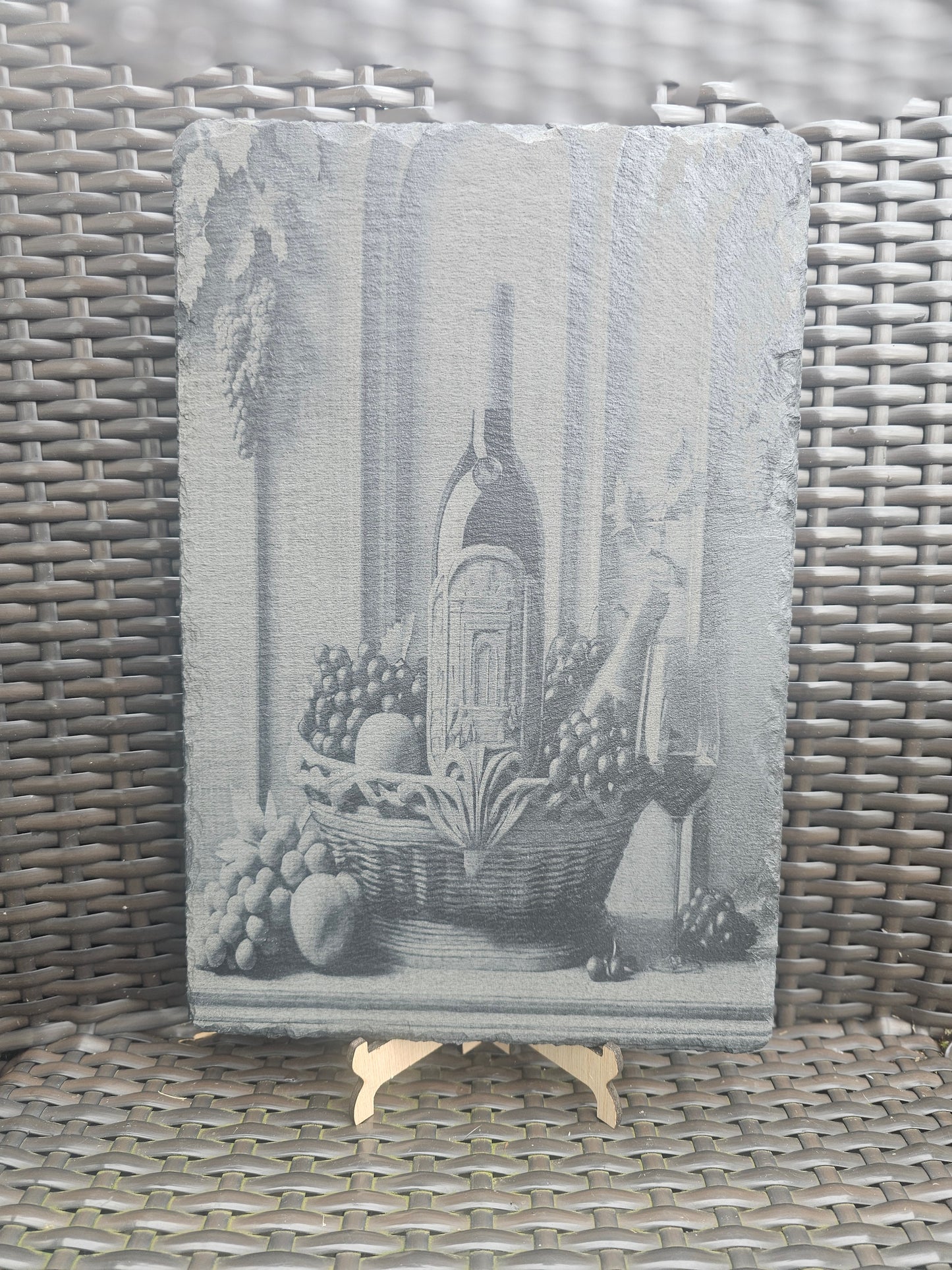 slate Wine Still Life Art – Laser Engraved Rustic Kitchen or Bar Decor