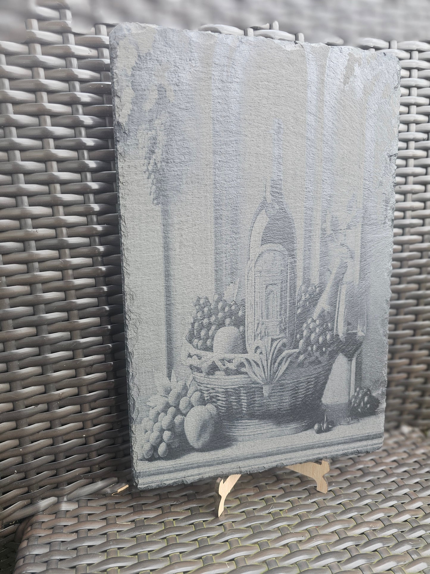 slate Wine Still Life Art – Laser Engraved Rustic Kitchen or Bar Decor
