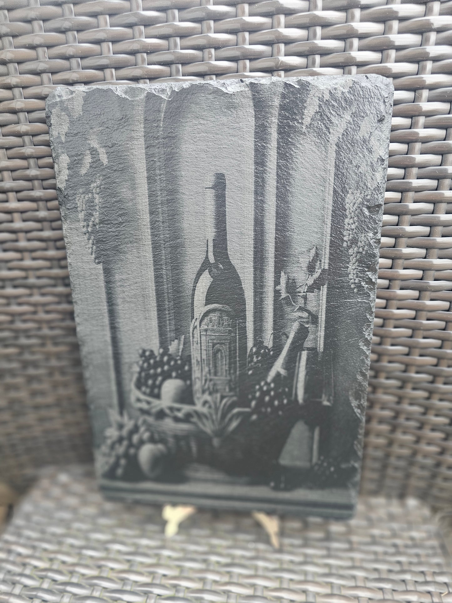 slate Wine Still Life Art – Laser Engraved Rustic Kitchen or Bar Decor