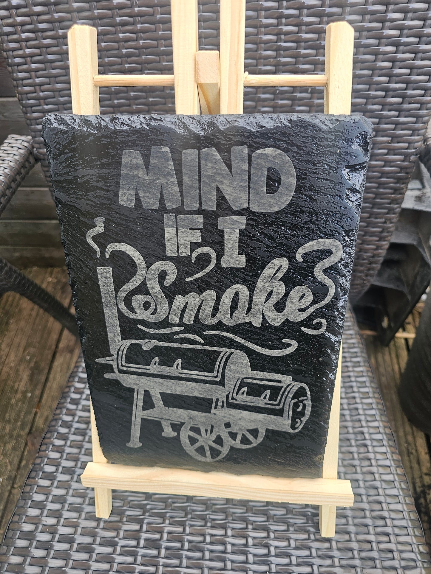 slate Funny BBQ Sign – “Mind If I Smoke?” Laser Engraved Smoker Plaque