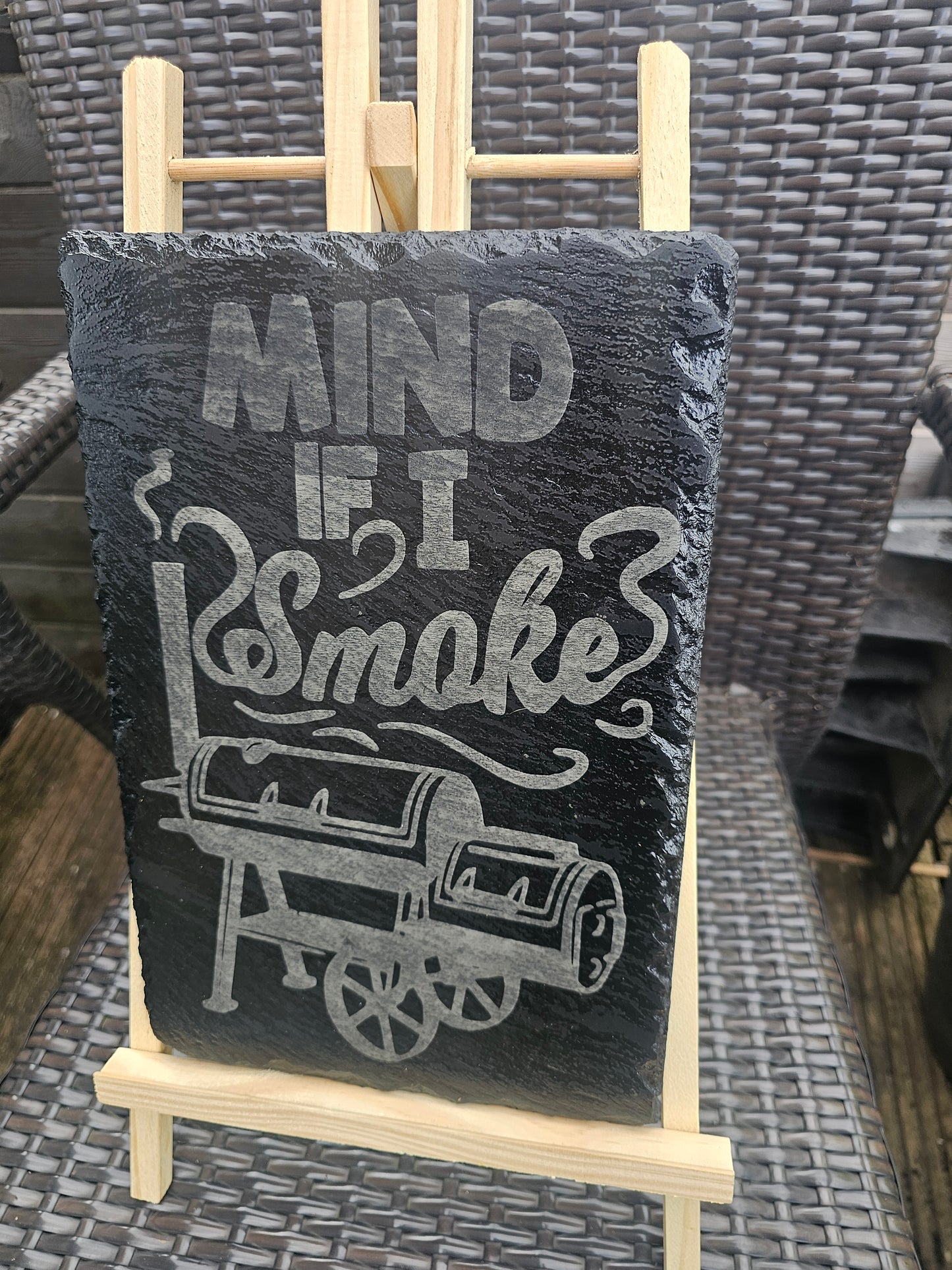 slate Funny BBQ Sign – “Mind If I Smoke?” Laser Engraved Smoker Plaque