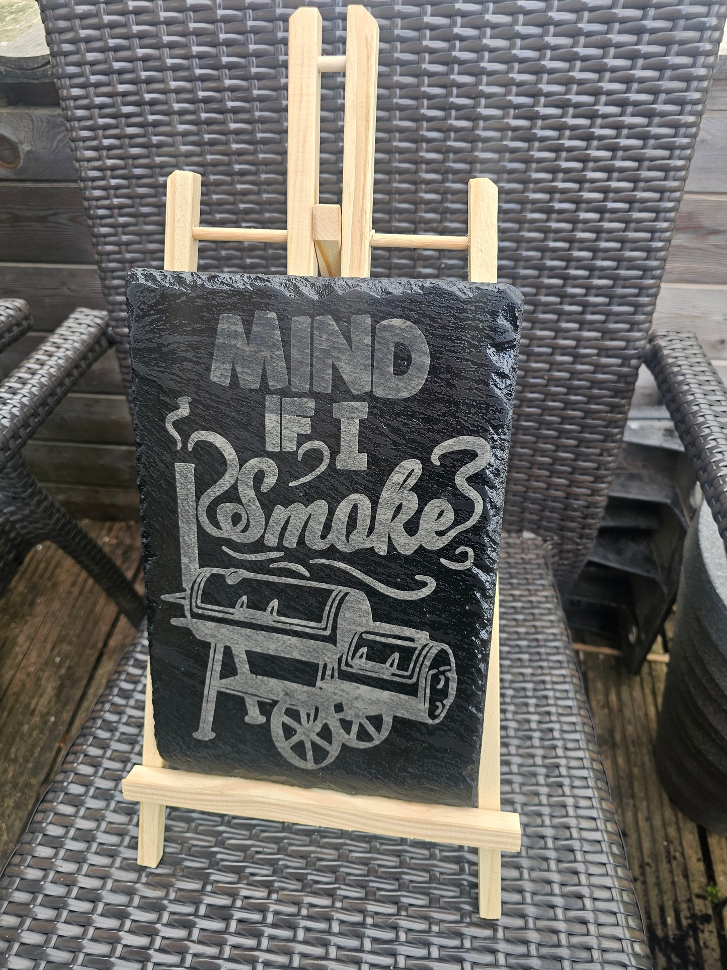 slate Funny BBQ Sign – “Mind If I Smoke?” Laser Engraved Smoker Plaque