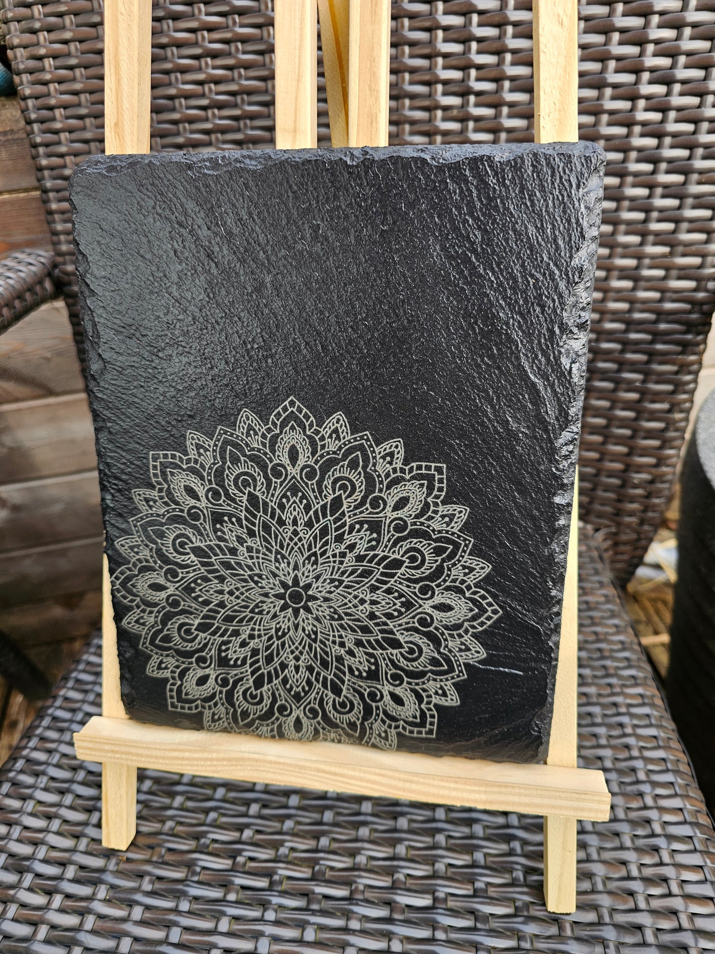 slate Mandala Corner Engraved Sign | Laser Etched Wall Art |
