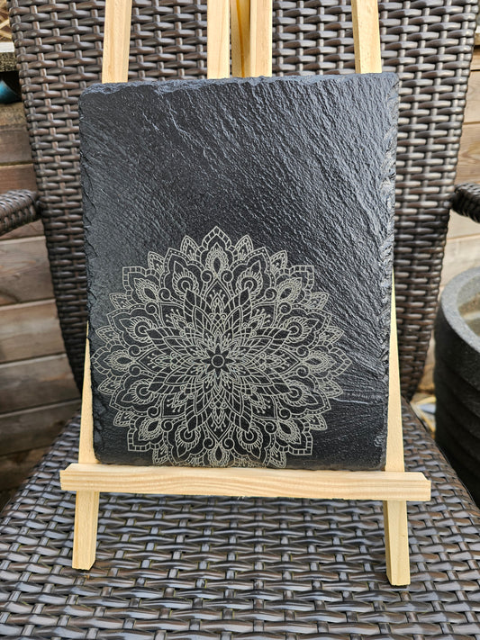 slate Mandala Corner Engraved Sign | Laser Etched Wall Art |