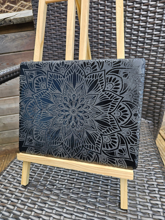 slate Full Mandala Engraved Plaque | Intricate Laser Etched Wall Art