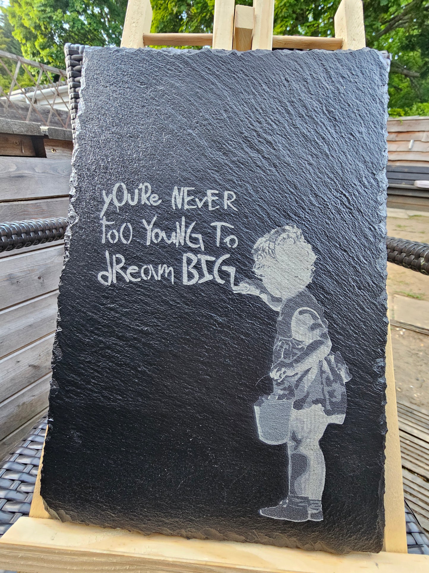 slate. You’re Never Too Young to Dream Big” – Laser Engraved Banksy