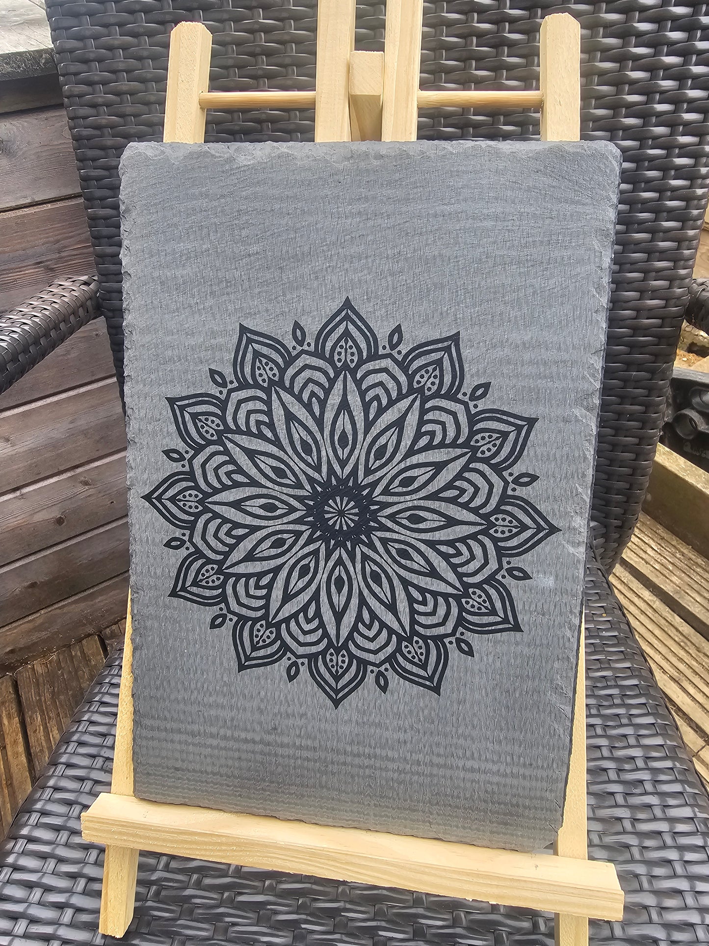 Slate Mandala Engraved Sign | Laser Etched Wall Art | Handmade Boho
