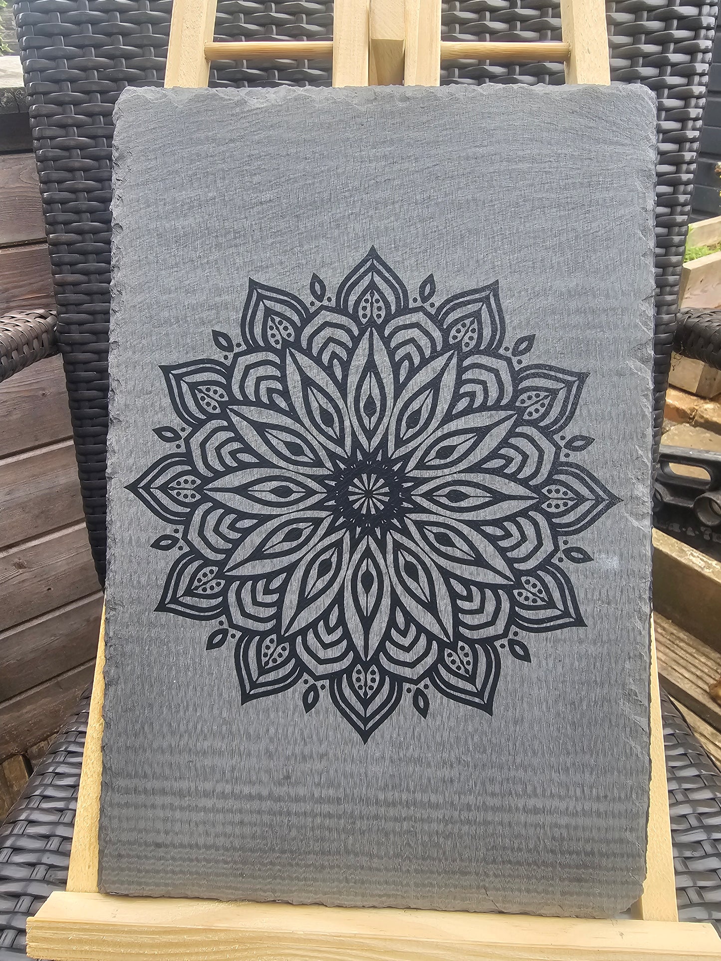 Slate Mandala Engraved Sign | Laser Etched Wall Art | Handmade Boho
