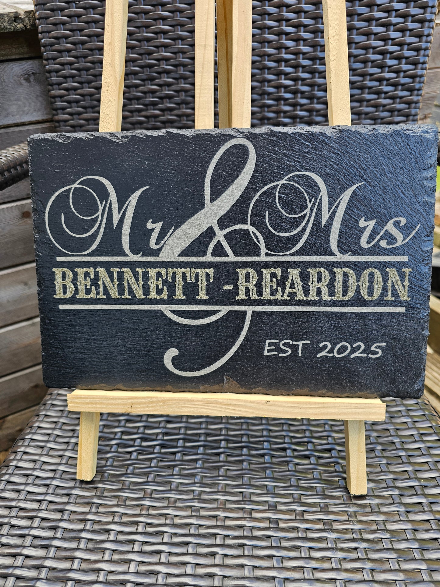 Slate sign. Personalised Mr & Mrs Wedding Gift Engraved Couple Plaque