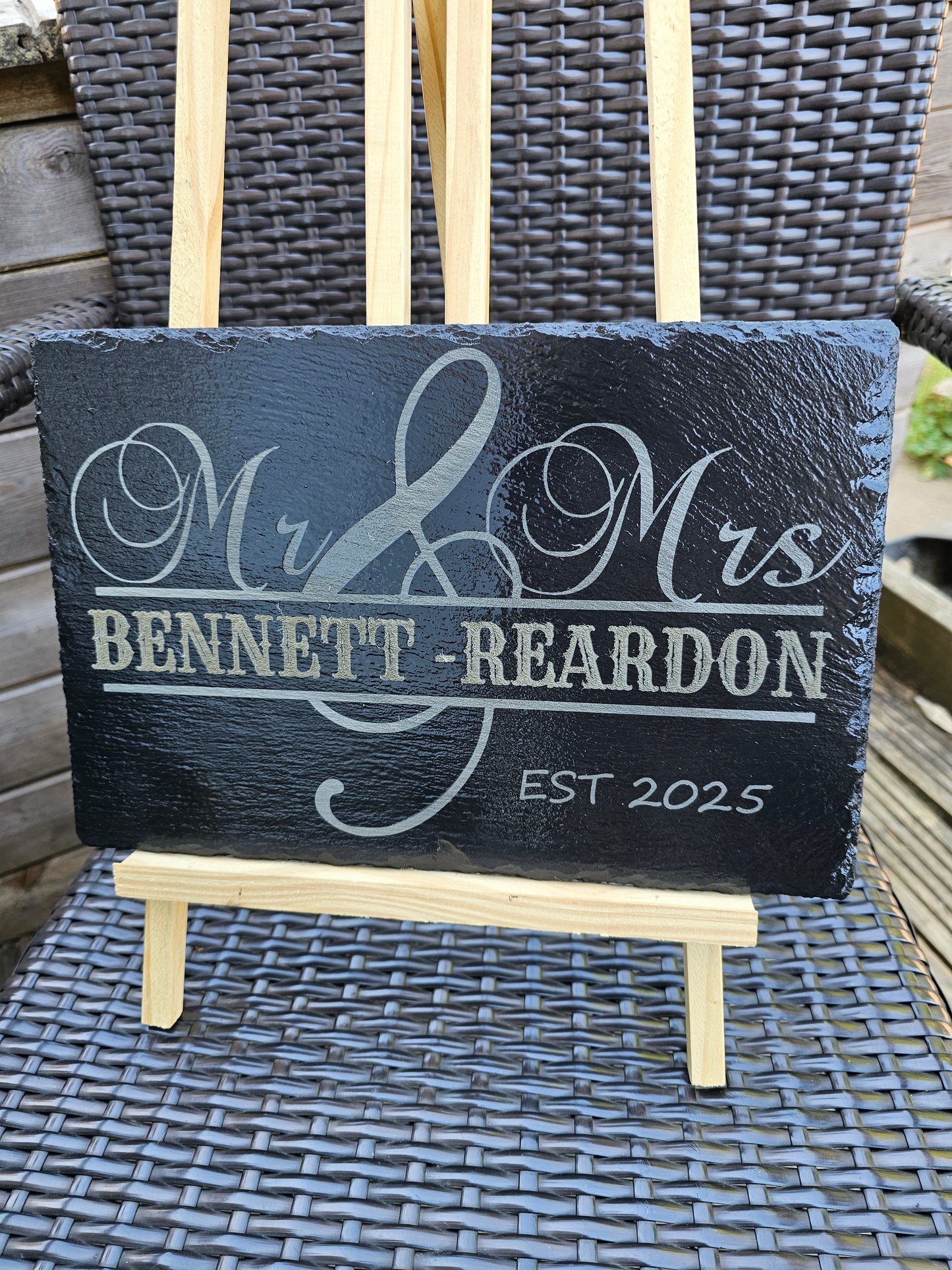 Slate sign. Personalised Mr & Mrs Wedding Gift Engraved Couple Plaque