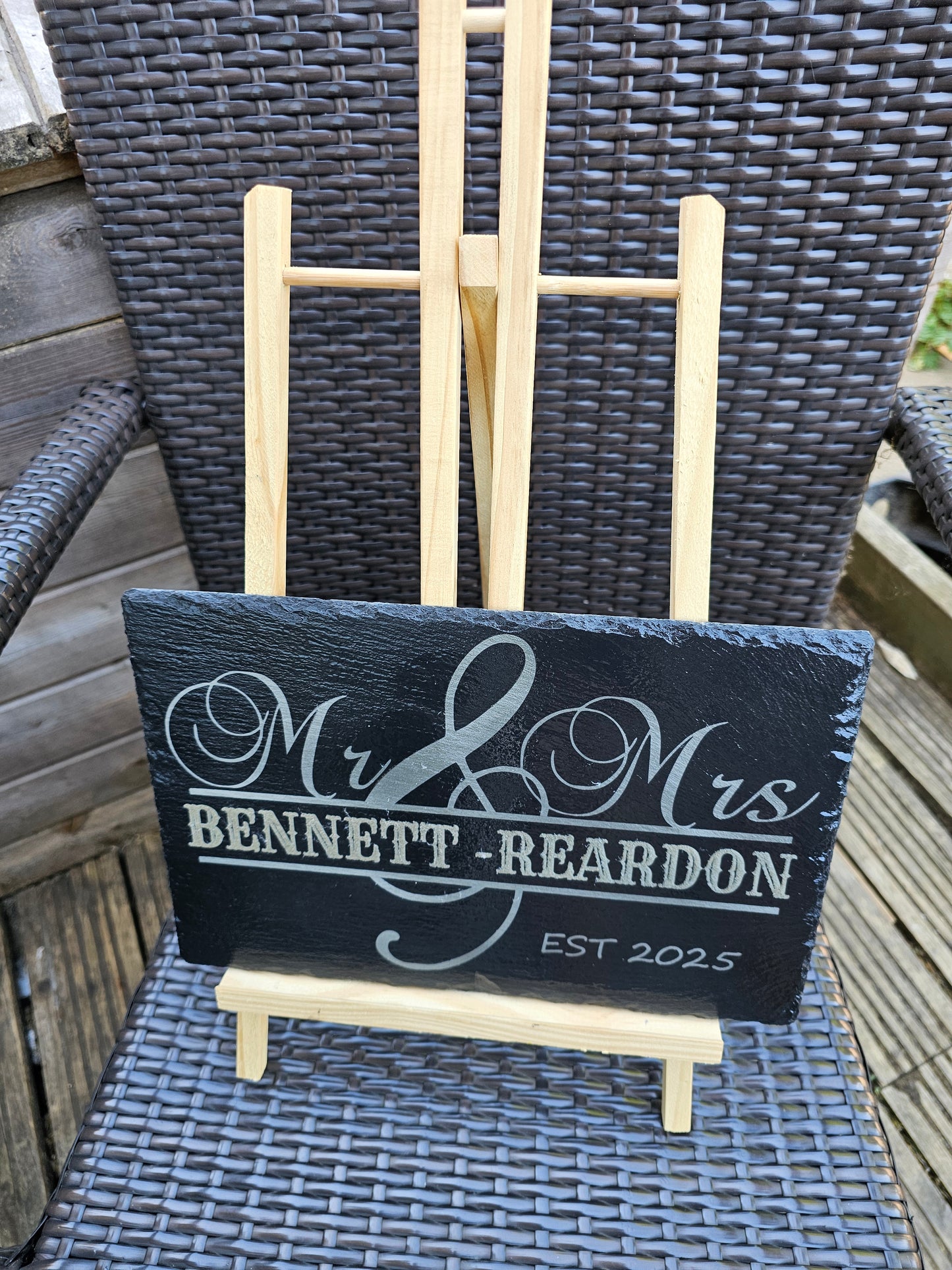 Slate sign. Personalised Mr & Mrs Wedding Gift Engraved Couple Plaque