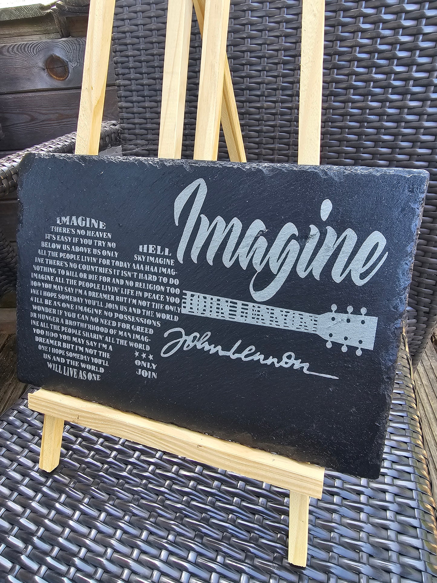slate John Lennon “Imagine” Lyrics Sign – Laser Engraved Music Plaque,