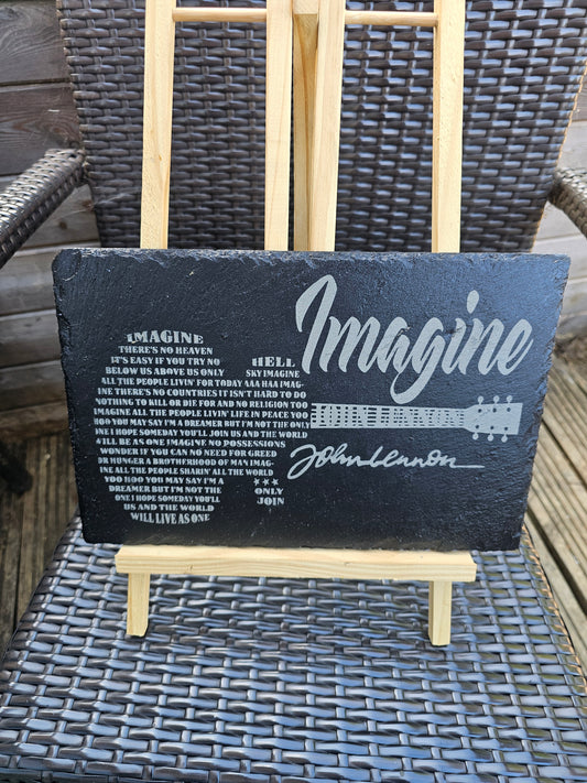 slate John Lennon “Imagine” Lyrics Sign – Laser Engraved Music Plaque,