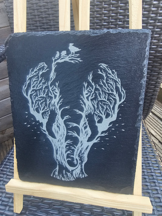 slate Laser Engraved Tree Spirit Elephant Art on Slate – 25cm x 20cm