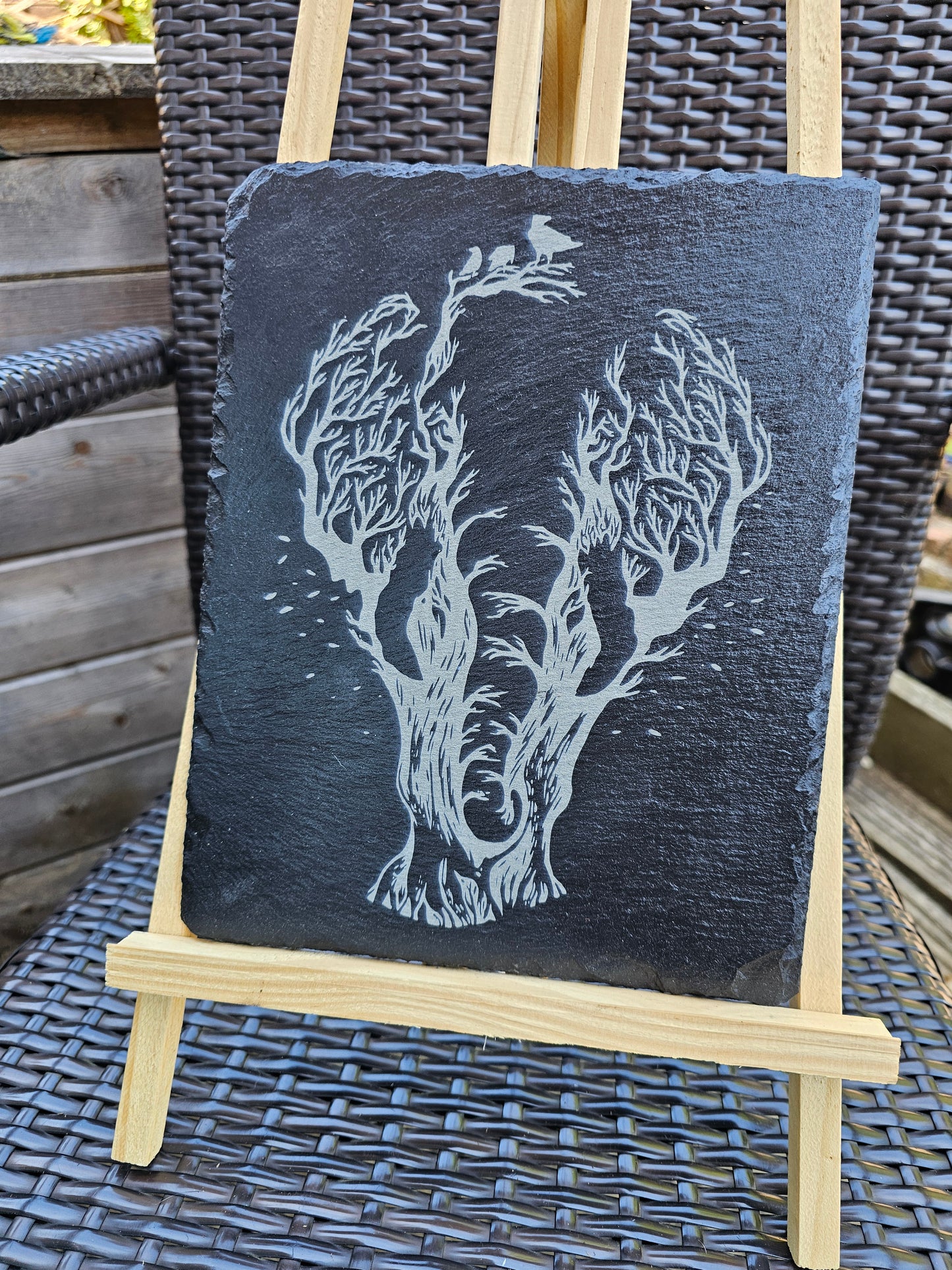 slate Laser Engraved Tree Spirit Elephant Art on Slate β 25cm x 20cm