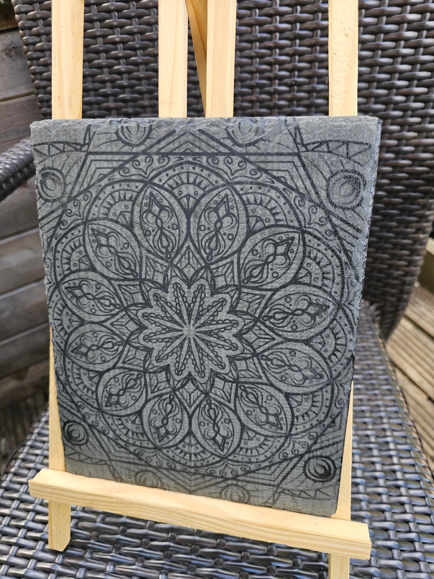 slate Full Mandala Engraved Slate Plaque | Intricate Laser Engraved