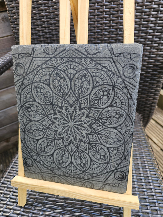 slate Full Mandala Engraved Slate Plaque | Intricate Laser Engraved