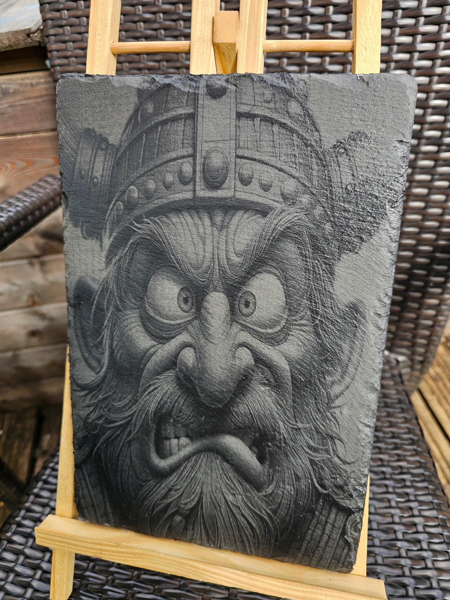 slate Viking Warrior Wall Art – Angry Viking Laser Engraved. Nordic