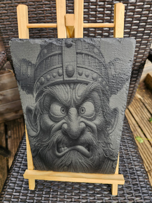 slate Viking Warrior Wall Art – Angry Viking Laser Engraved. Nordic
