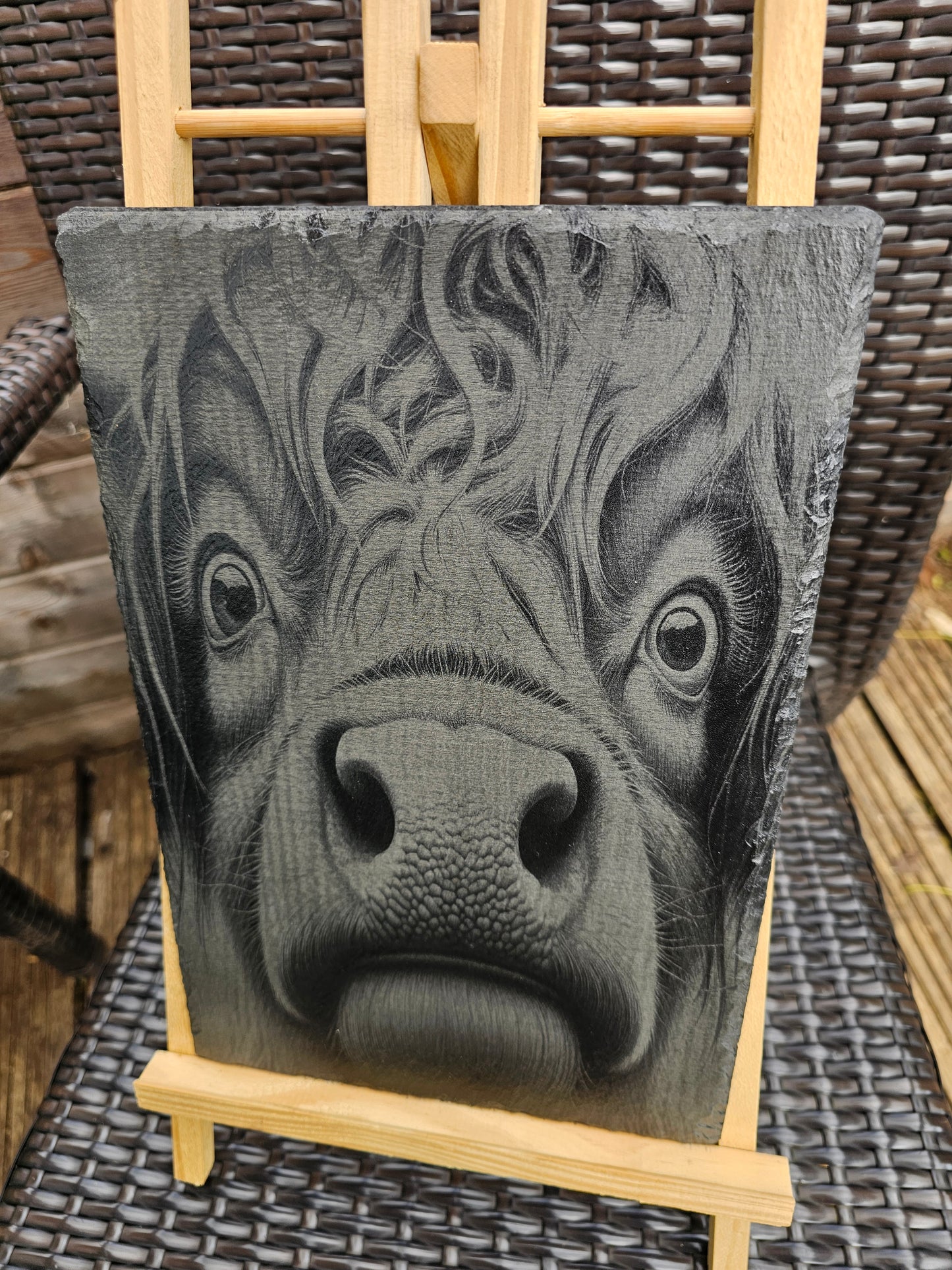 slate Highland Cow Wall Art – Laser Engraved Rustic Plaque